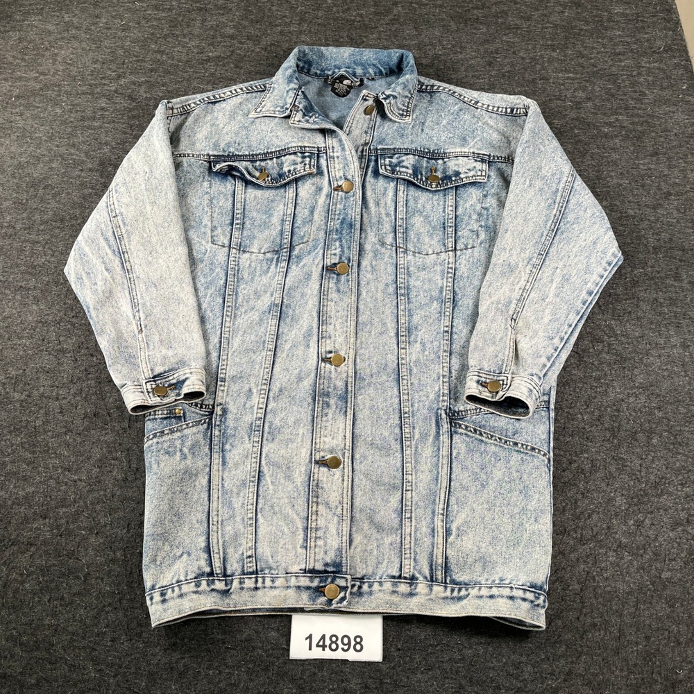 Vintage Elco Denim Jacket Womens M Blue Excellent Acid Wash Longline Retro